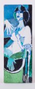 Unframed painting titled ' Projections on a Tall Figure' 1991, oil on board, 62cm x 23cm