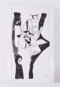 Unframed painting titled ' Black on White [2]' 1997, canvas/board, 95cm x 52cm
