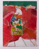 Unframed painting 'Family Group on a Beach' 1991, oil on board, 81 x 61cm.