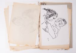 A portfolio including various sketches of Theatrical studies and scenes, Quayside Actors, Simone