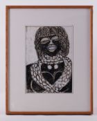 Framed drawing - untitled 'Deity Figure' 1992, conte on paper, 52cm x 41cm