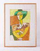 Glazed Frame titled ' Woman Clasping Knee' 1995, oil pastel, 57cm x 43cm