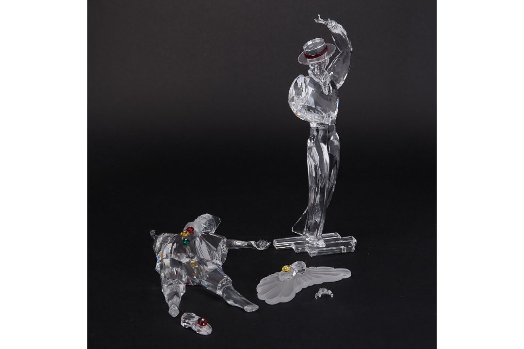 Swarovski Crystal Glass, annual edition 'Antonio' 2003 and 'Pierrot', unboxed (damages).