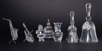 Swarovski Crystal Glass, a small collection including 'Bells', 'Saxophone', 'Santa' etc, all boxed.