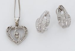 A pair of 14ct white gold earrings set with small round cut diamonds, 4.41gm and a 9ct white gold