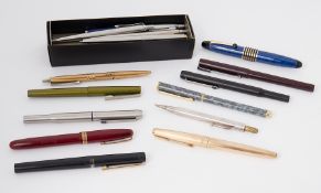 A collection of pens and fountain pens mainly Parkers, also a 14ct nib Watermans fountain pen.
