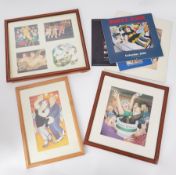 Small collection of Beryl Cook memorabilia and small open prints including 2002 calendar.