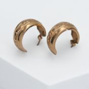 A pair of 9ct rose gold wedding band style earrings fitted with stem and butterfly, decorated in the