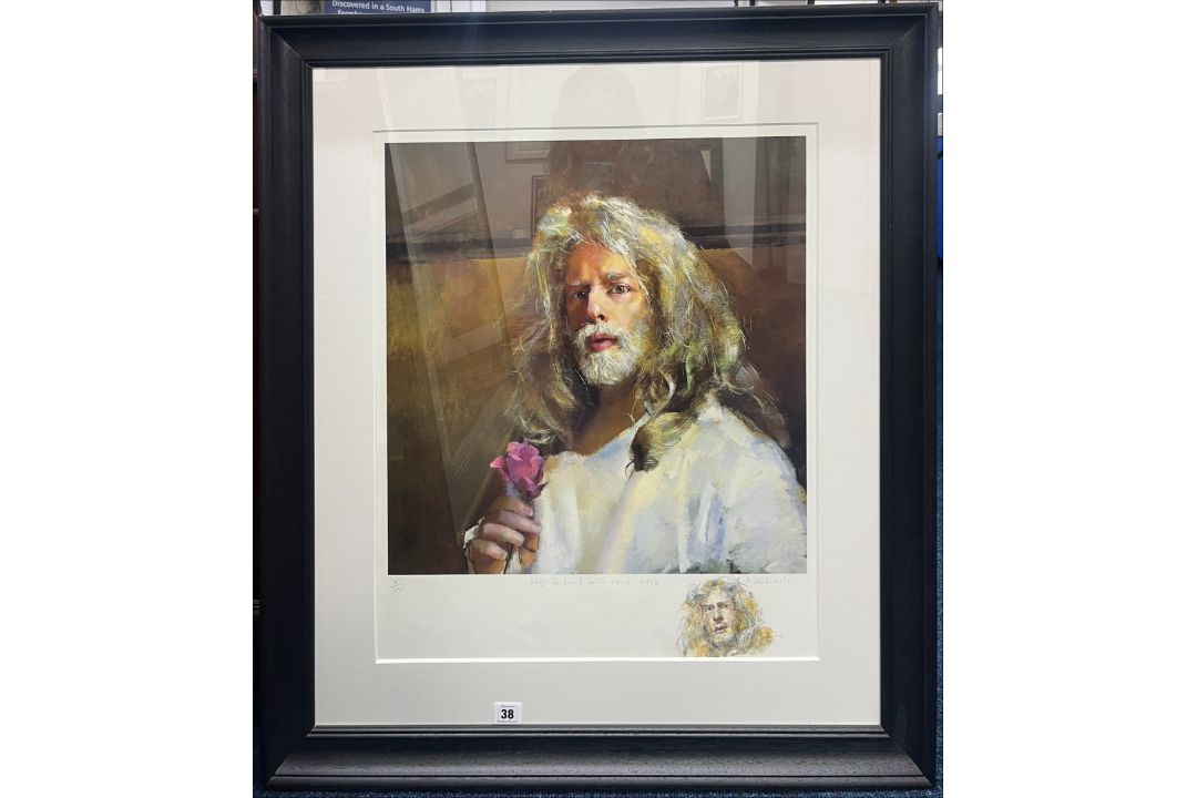 Robert Lenkiewicz (1941-2002), Self Portrait with Rose, 1998, signed edition print X/XV, with