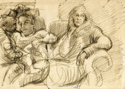 Robert Lenkiewicz (1941-2002) early ink on paper sketch 'Baby Alice, Tarun and mouse (Celia