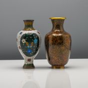 A small Chinese cloisonné enamel vase, early 20th century. Of baluster form, decorated with two