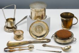 A selection of Chinese Export silver wares including; a cylindrical box and cover by ‘Lain chang’, a