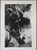 Kim Atkinson, Kittiwake, Ynys Eulli, signed limited edition print 13/15. (42cm x 65cm) This