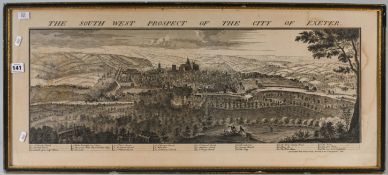 Antiquarian map titled 'South West Prospect of the City of Exeter' according to parliament in 1736