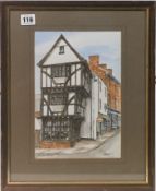 Watercolour, signed G. Martin 'The House That Moved, Exeter', framed and glazed.