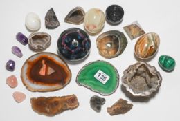 Blue John, a small bowl, diameter 4.5cm and other hardstones etc, approx. 22