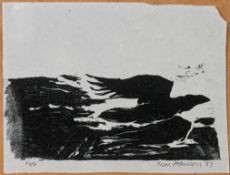 Kim Atkinson, white bird in black and white (1987), signed limited edition print 1/25. (13cm x 21cm)