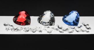 Swarovski Crystal Glass, Collection of hearts, to include Red Heart, Blue Heart and Clear Heart with