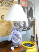 Large Panda Ceramics Lamp base Decorated with Peacocks, height with shade 70cm