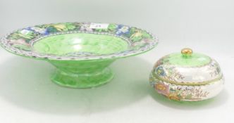 Maling Peony Rose Patterned Bowl & Lidded Pot, diameter of largest 27cm(2)