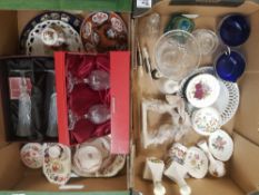 A mixed collection of items to include Aynsley lidded pot, cased Crystal Glasses, soft stone