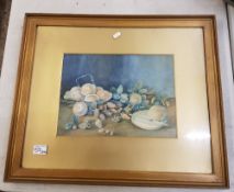 R Bevington signed watercolour still life, dated 1927, 62.5cm x 52cm.