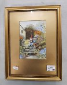 Bessie Fitton watercolour of a Gnome in a gilt frame, 25.5cm x 33cm.