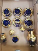 1970s Italian Blue Glass Coffee set with heavy gilt decoration (15 pieces)