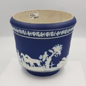 Adams jasperware large blue dip planter, height 20cm.