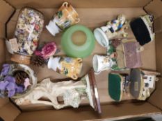 A mixed assortment of items to include a pair of Nortitake small vases, group of resin houses,