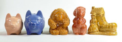 Wade novelty Money Boxes including Pigs, Womble, Old Lady who lived in a shoe, almost all