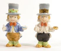 Wade figures of gentleman with top hat & cup of tea, dated 2005, hand written in marker to top of