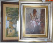 Framed Print of Ballerina & Cottage Scene, largest 60 x 50cm(2)
