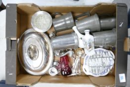 A mixed collection of Metal Ware Items to include Pewter Tankards, Silver Plated Toast rack,