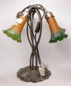 Tiffany Style Table Lamp., two glass shades missing, height 43cm