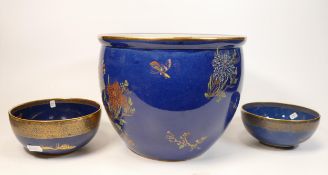 Carlton Ware Large Blue Floral planter & 2 smaller bowls, tallest 18.5cm(3)