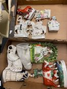 Collection of Staffordshire figures to include Queen Victoria, Lovers Arboral Scene, Staffordshire