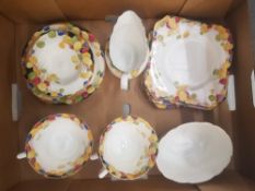 Royal Doulton 'Honesty' H3768 teaware, 4 trios, milk, sugar and small dish.