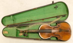 Vintage Wooden Cased Violin & Bow