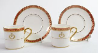 De Lamerie Fine Bone China, heavily gilded Special Commission Coffee Cans & Saucers , specially made
