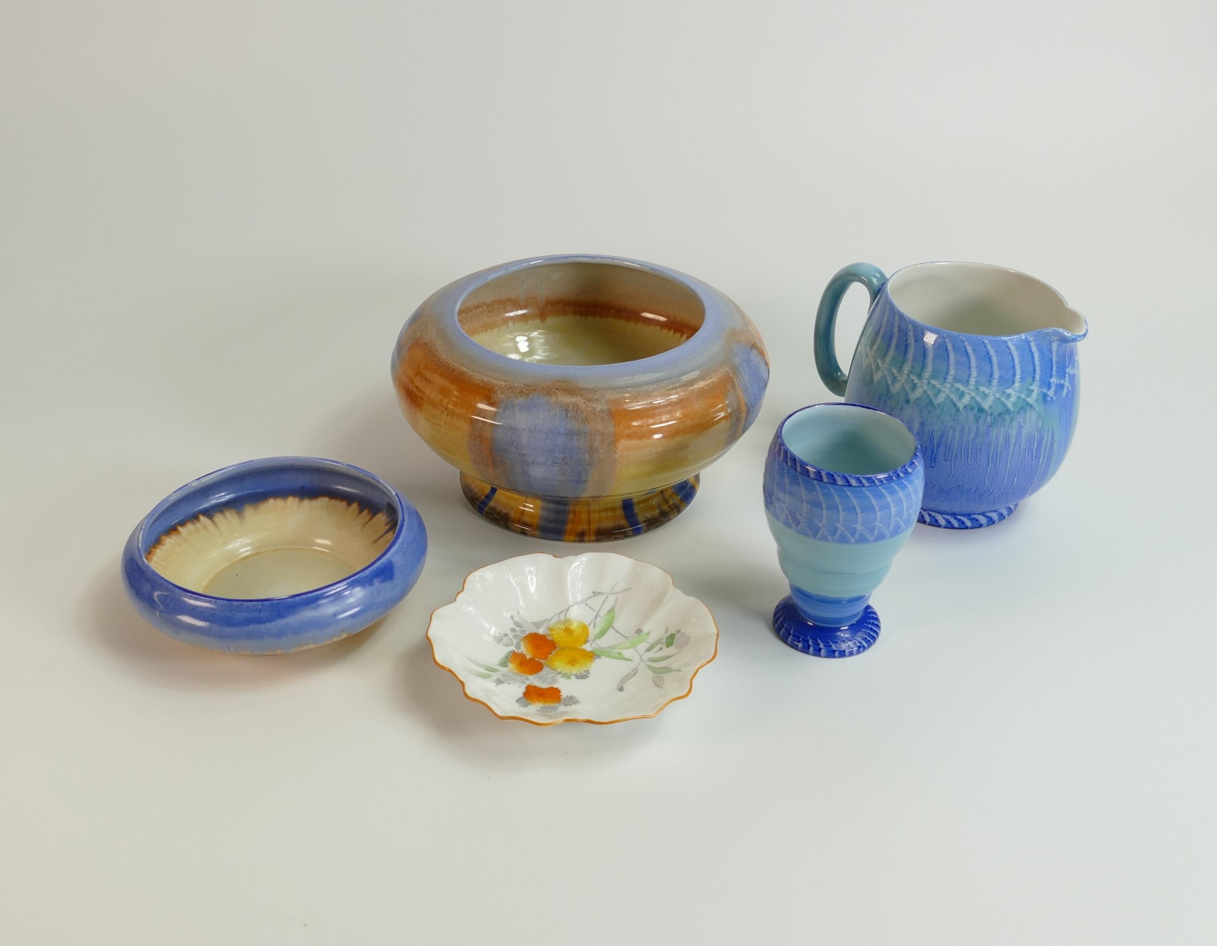 A collection of Shelley items to Harmony Drip Ware Jug with blue shades height 10cm, Harmony