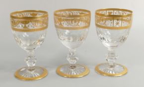 De Lamerie Fine Bone China heavily gilded Glass Crystal Wine Glasses one with Bahrain Crest ,