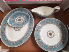 Wedgwood 'Florentine' Turquoise Pattern Dinner Ware Items to include six dinner plates, one oval