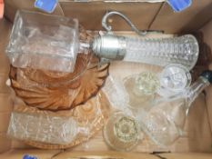 Mixed Collection of Glassware to include white metal mounted claret jug, pink depression glass