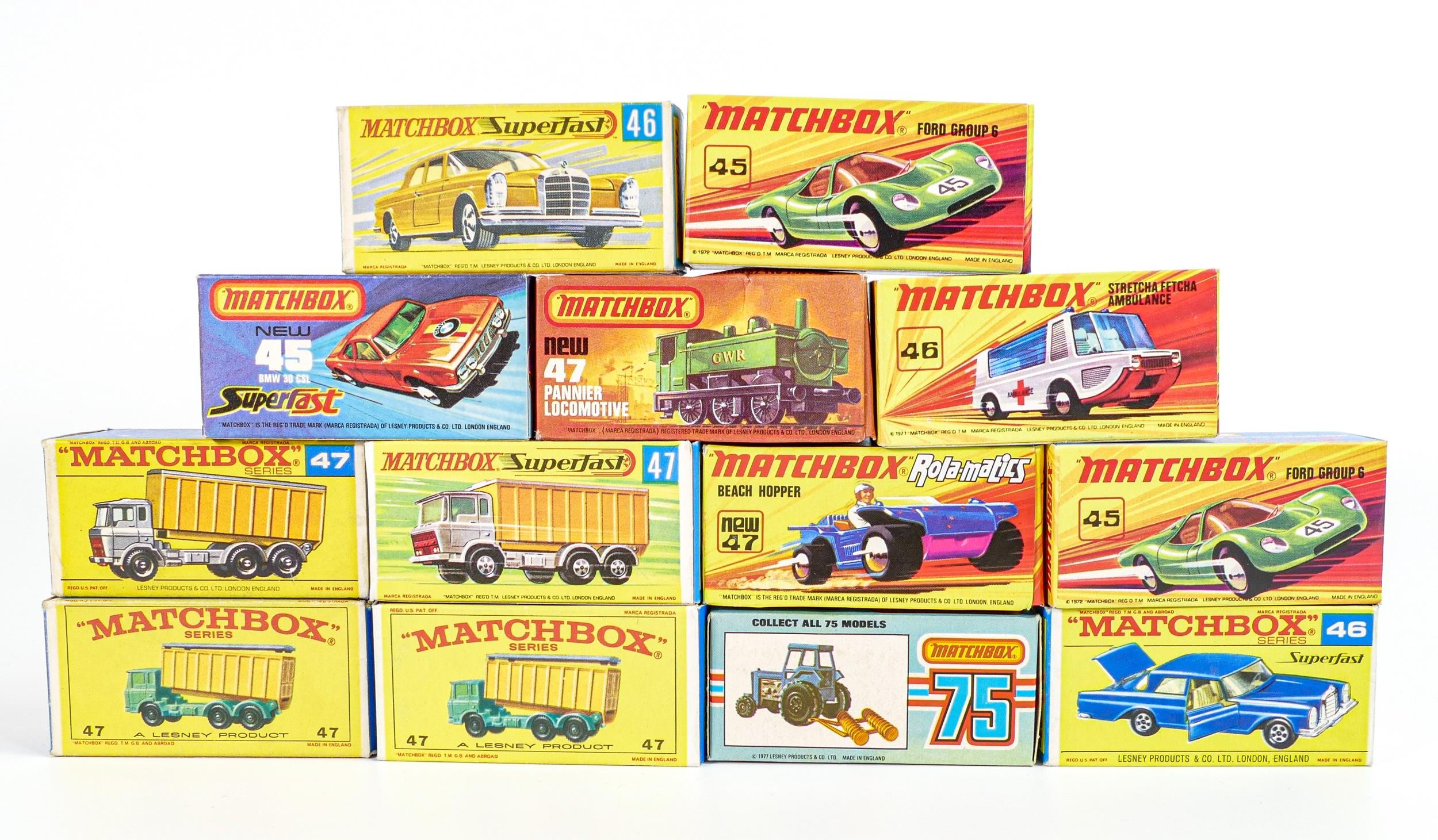 A collection of boxed Matchbox 1-75 series toy cars & vehicles to include 45c Ford Group Six x 2,