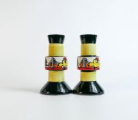 Lorna Bailey Dimsdale Hall pattern candlesticks, limited edition, Old Ellgreave backstamp, height