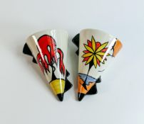 Two Lorna Bailey wall pockets, one in the Beach pattern, the other in the Dingle Port Hill pattern.