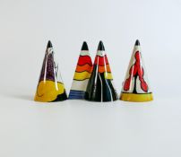 Two Lorna Bailey sugar sifters, one in the House and Path pattern, the other in the Stoke-on-Trent