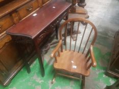 Stained hardwood console table 82cm W together with Childs Oak rocking chair
