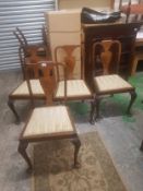 Early 20th Century set of 4 mahgoany splat-back dining chairs with cabriole front supports 90cm H